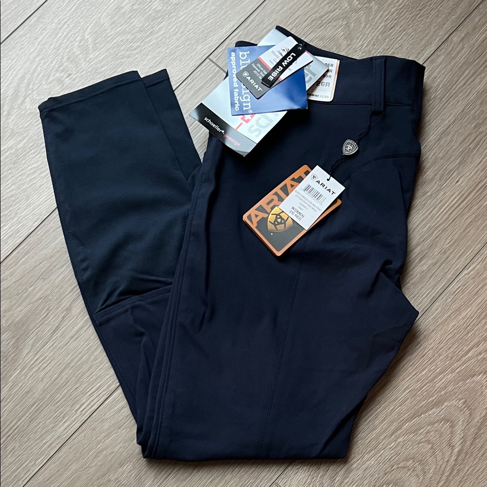 Ariat Women’s Olympia Lowrise Front Zip Euro Seat Knee Patch Navy Breeches - 26R